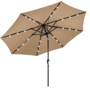 Solar LED Lighted Patio Umbrella w/ Tilt Adjustment, UV-Resistance - 10ft, Tan