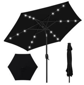 Outdoor Solar Patio Umbrella w/ Push Button Tilt, Crank Lift - 7.5ft, Black