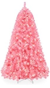 Pre-Lit Artificial Christmas Tree w/ 947 Tips, 350 Lights, Metal Stand - 6ft, Pink