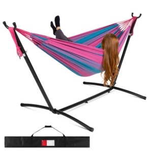 2-Person Brazilian-Style Double Hammock w/ Carrying Bag and Steel Stand, Aster