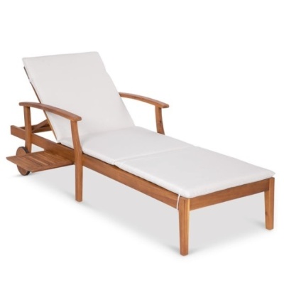Adjustable Acacia Wood Chaise Lounge Chair w/ Side Table, Wheels - 79x26in, Appears New
