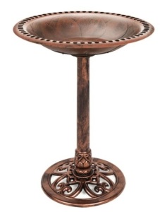 Vintage Outdoor Garden Bird Bath w/ Fleur-de-Lis Accents, Copper