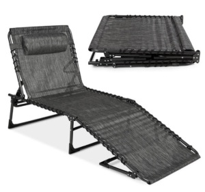 Portable Patio Chaise Lounge Chair Outdoor Recliner w/ Pillow, Gray