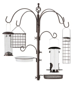 Bird Feeding Station, 6-Hook Steel Multi-Feeder Stand w/ 4 Feeders - 89in, Appears New 