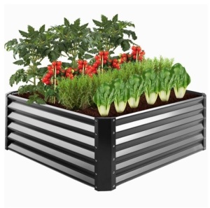 Outdoor Metal Raised Garden Bed for Vegetables, Flowers, Herbs - 4x4x1.5ft