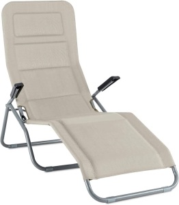 Blumfeldt Vitello Noble Sun Lounger, Steel Tube Frame with Weather-Resistant Powder Coating, Soft Padding and Armrests, Beige  