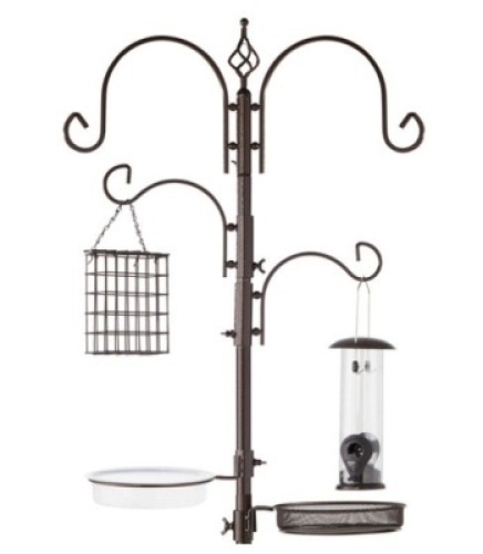 4-Hook Bird Feeding Station, Steel Feeder Stand w/ 2 Bird Feeders - 91in, Ecommerce Return