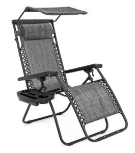 Folding Zero Gravity Recliner Patio Lounge Chair w/ Canopy, Side Tray, Gray