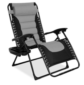 Oversized Padded Zero Gravity Chair, Folding Recliner w/ Headrest, Side Tray, Gray/Black