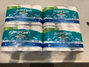 Lot of (4) Angel Soft Toilet Paper with Fresh Linen Scented Tube, 12 Double rolls 