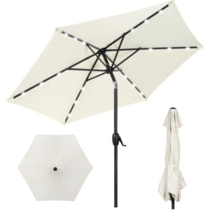 Outdoor Solar Patio Umbrella w/ Push Button Tilt, Crank Lift - 7.5ft, Cream