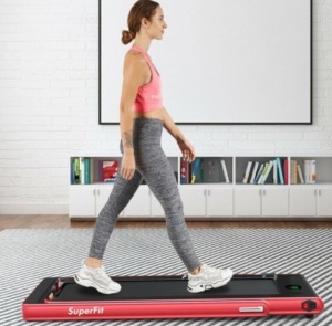 2 in 1 2.25 HP Under Desk Electric Installation-Free Folding Treadmil with Bluetooth Speaker and LED Display-Red