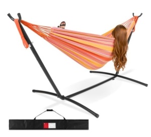 2-Person Brazilian-Style Double Hammock w/ Carrying Bag and Steel Stand, Sunset