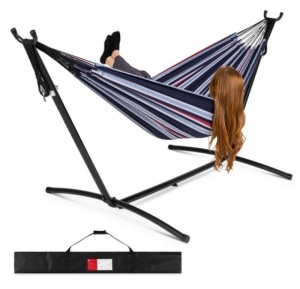 2-Person Brazilian-Style Double Hammock w/ Carrying Bag and Steel Stand, Abyss