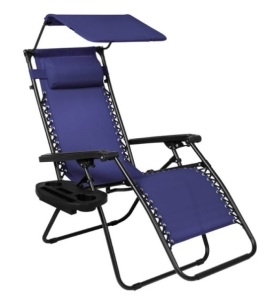 Folding Zero Gravity Recliner Patio Lounge Chair w/ Canopy, Side Tray, Navy Blue