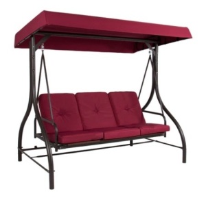 3-Seat Outdoor Canopy Swing Glider Furniture w/ Converting Flatbed Backrest, Burgundy, Appears New