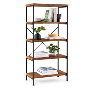 5-Tier Industrial Bookshelf w/ Metal Frame, Wood Shelves, Brown