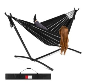 2-Person Brazilian-Style Double Hammock w/ Carrying Bag and Steel Stand, Onyx