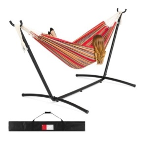 2-Person Brazilian-Style Double Hammock w/ Carrying Bag and Steel Stand, Sangria