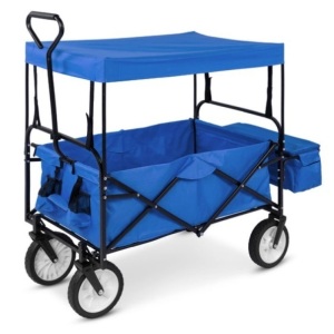 Utility Wagon Cart w/ Folding Design, 2 Cup Holders, Removable Canopy, Blue