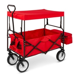 Utility Wagon Cart w/ Folding Design, 2 Cup Holders, Removable Canopy, Red