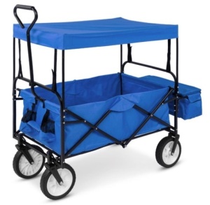 Utility Wagon Cart w/ Folding Design, 2 Cup Holders, Removable Canopy, Blue