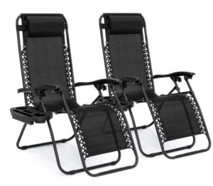 Set of 2 Adjustable Zero Gravity Patio Chair Recliners w/ Cup Holders, Black