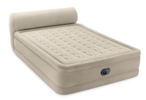 Intex Dura-Beam Air Mattress Deluxe Comfort Headboard Airbed Queen 18 Inch Height Internal Pump (Brown/Beige)