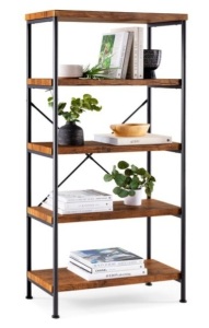 5-Tier Industrial Bookshelf w/ Metal Frame, Wood Shelves, Brown