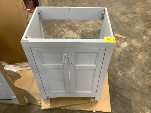 Damaged Gray Vanity w/ White Sink