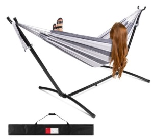 2-Person Brazilian-Style Double Hammock w/ Carrying Bag and Steel Stand, Steel