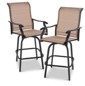 Set of 2 Swivel Barstools w/ 360 Rotation, All-Weather Mesh, Tan