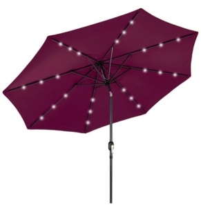 Solar LED Lighted Patio Umbrella w/ Tilt Adjustment, UV-Resistance - 10ft, Burgundy