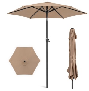 Outdoor Market Patio Umbrella w/ Push Button Tilt, Crank Lift - 7.5ft, Tan