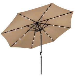 Solar LED Lighted Patio Umbrella w/ Tilt Adjustment, UV-Resistance - 10ft, Tan