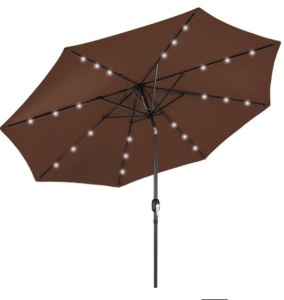 Solar LED Lighted Patio Umbrella w/ Tilt Adjustment, UV-Resistance - 10ft, Brown