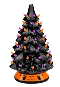 Pre-Lit 15in Ceramic Halloween Tree w/ Orange & Purple Bulb Lights