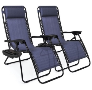 Set of 2 Adjustable Zero Gravity Patio Chair Recliners w/ Cup Holders, Blue