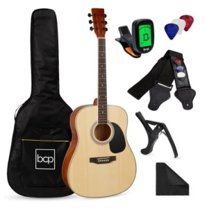 41in Acoustic Guitar Starter Kit w/ Digital Tuner, Padded Case, Picks, Strap, Appears New, Retail $79.99