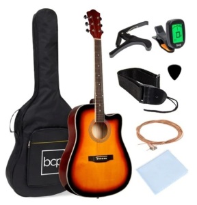 Full Size Beginner Acoustic Guitar Set with Case, Strap, Capo - 41in, Appears New