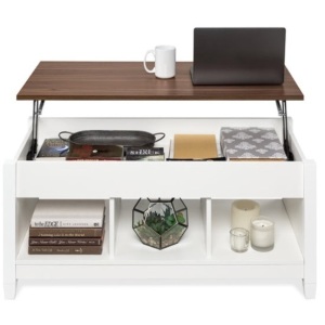 Multifunctional Lift Top Coffee Table w/ Hidden Storage, 3 Cubbies, White