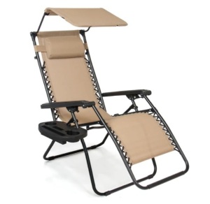 Folding Zero Gravity Recliner Patio Lounge Chair w/ Canopy, Side Tray, Appears New, Retail $69.99