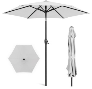 Outdoor Market Patio Umbrella w/ Push Button Tilt, Crank Lift - 7.5ft, Fog Gray 