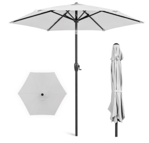 Outdoor Market Patio Umbrella w/ Push Button Tilt, Crank Lift - 7.5ft, Fog Gray