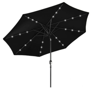 Solar LED Lighted Patio Umbrella w/ Tilt Adjustment, UV-Resistance - 10ft, Black