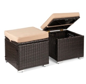 Set of 2 Wicker Ottomans, Multipurpose w/ Removable Cushions, Steel Frame, Appears New, Retail $129.99