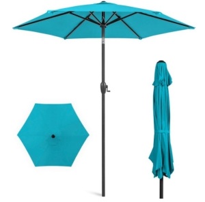 Outdoor Market Patio Umbrella w/ Push Button Tilt, Crank Lift - 7.5ft, Sky Blue