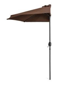 Half Patio Umbrella w/ 5 Ribs, Crank - 9ft, Brown