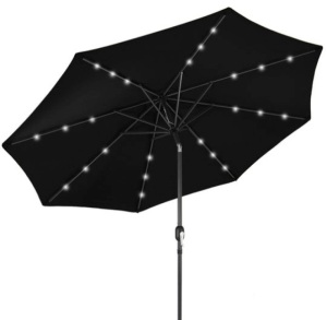 Solar LED Lighted Patio Umbrella w/ Tilt Adjustment, UV-Resistance - 10ft, Black