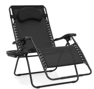 Oversized Reclining Zero Gravity Chair Lounger w/ Cup Holder, Pillow, Black